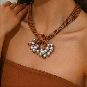 Zara Luxe Brown Cord Pearl Knot